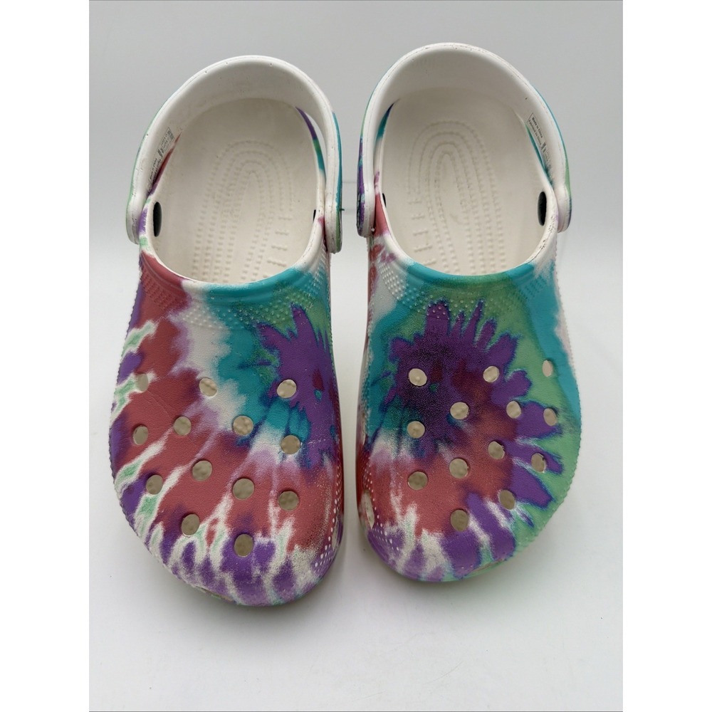 Crocs Size 5 Men, 7 Women J1 Rainbow TieDye Slides Mules Clogs Unisex